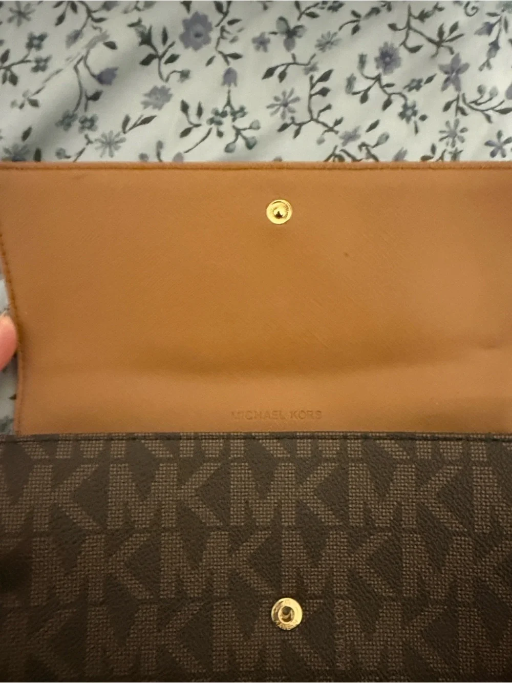 Michael Kors Brown Signature MK Fulton Continental Wallet with Gold Emblem